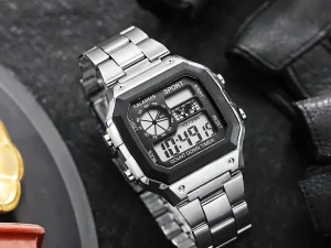 YIKAZE Luxury Stainless Steel Strap Sport Watches Men Military Digital Watches Waterproof Clock LED Men's Sport Wristwatch 2