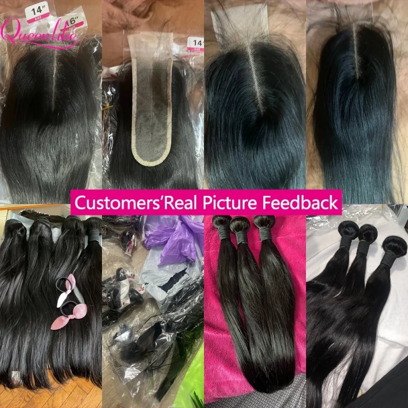 Queenlike Straight Human Hair Bundles with 2x6 Deep Middle Part HD Lace Closure 12A Brazilian Raw Hair Bundles with Closures 3