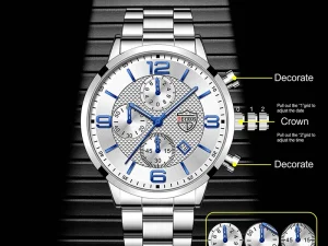 reloj hombre Luxury Business Men Watchs Stainless Steel Quartz WristWatch Male Leather Calendar Luminous Clock relogio masculino 2