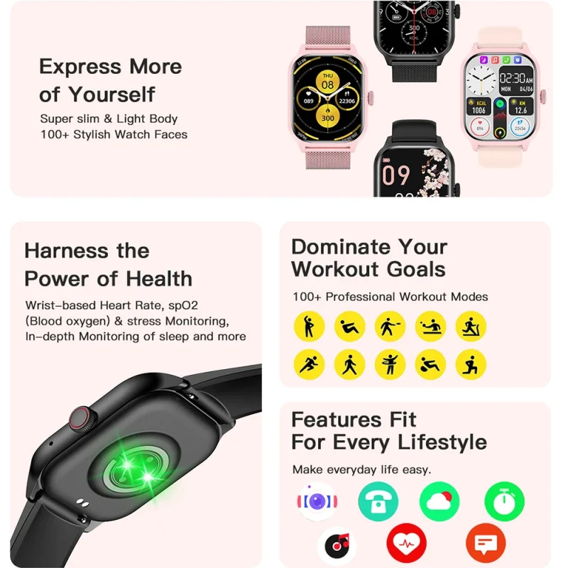 LEMFO LT10 Smart Watch 2024 Android Gift Bluetooth Call Smartwatch 2024 Touch Dial Music Fitness Tracker Sports Watches 4