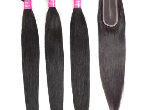 Queenlike Straight Human Hair Bundles with 2x6 Deep Middle Part HD Lace Closure 12A Brazilian Raw Hair Bundles with Closures 1
