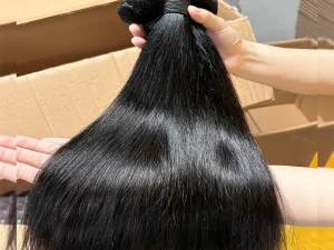 Queenlike Straight Human Hair Bundles with 2x6 Deep Middle Part HD Lace Closure 12A Brazilian Raw Hair Bundles with Closures 2