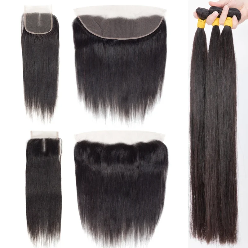 Malaysian Human Hair Natural straight Bundles With Frontal Closure 4*4 3