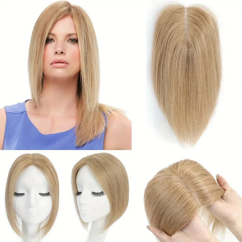 Human Hair Toppers for Women Wigs 12 Inch Real Human Hair Clip in Hair Pieces Silk Base with Free Parting Human Hair Wigs 2