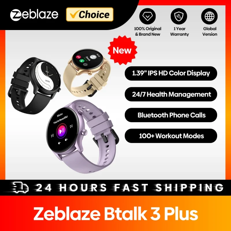 Zeblaze Btalk 3 Plus Voice Calling Smart Watch 1.39'' Large HD Color Display Fitness Tracking Smartwatch for Men and Ladies 1