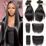 Malaysian Human Hair Natural straight Bundles With Frontal Closure 4*4 1
