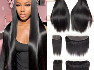 Malaysian Human Hair Natural straight Bundles With Frontal Closure 4*4 1