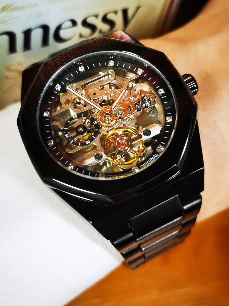 Forsining Silver Automatic Watch Men 3D Diamond Dial Irregular Tourbillon Skeleton Mechanical Wristwatches Luminous Hands Clock - Image 5