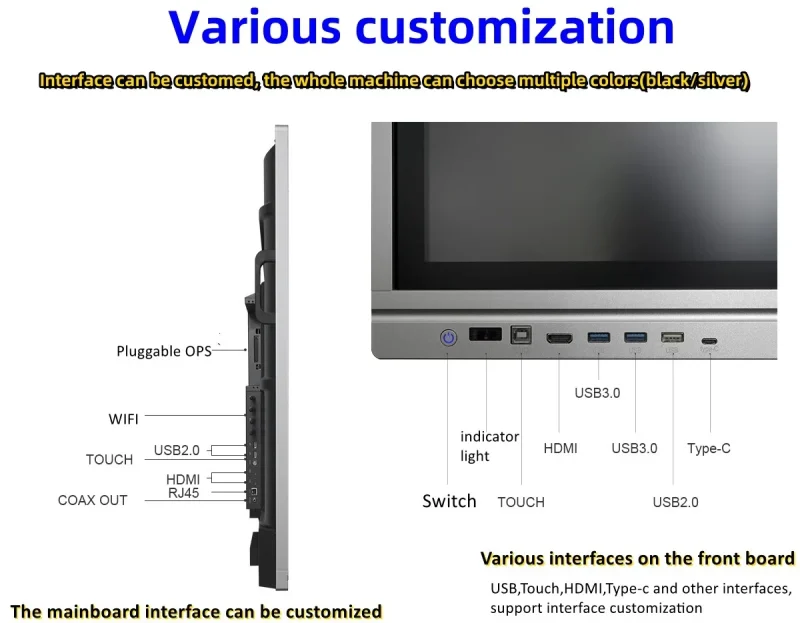 Factory Price 4k 55 65 75 85 96 110 Inch Touch Screen Anti-Glare Lcd Smart Board Windows Android Interactive Whiteboard - Image 3